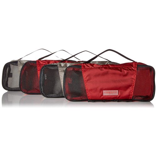 Compass Rose Travel Accessories Slim Packing Cubes with Unique Number AND Color Coded Organization System for Carryon Women Kids Baby, by Travel Fashion Girl, Red & Grey