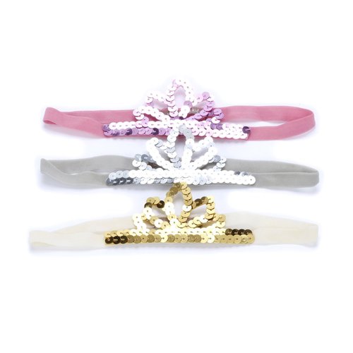 Peppercorn Kids Little Girls Sparkly Princess Tiara Headband - Pack of 3 (Gold/Silver/Pink)- for Children Ages 3-8 y