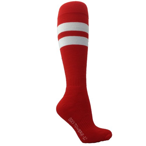SockTower Big Girl's Sports Baseball Softball Striped Knee High Socks Youth/Adult Shoe=4-6 (Foot=7-9"), Red-White Lines