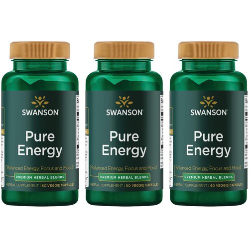 Swanson Pure Energy Metabolism Concentration Mental Focus Mood Support Stress Management Adaptogenic Herbs Herbal Supplement 60 Veggie Capsules (Veg Caps) Vegan (3 Pack)