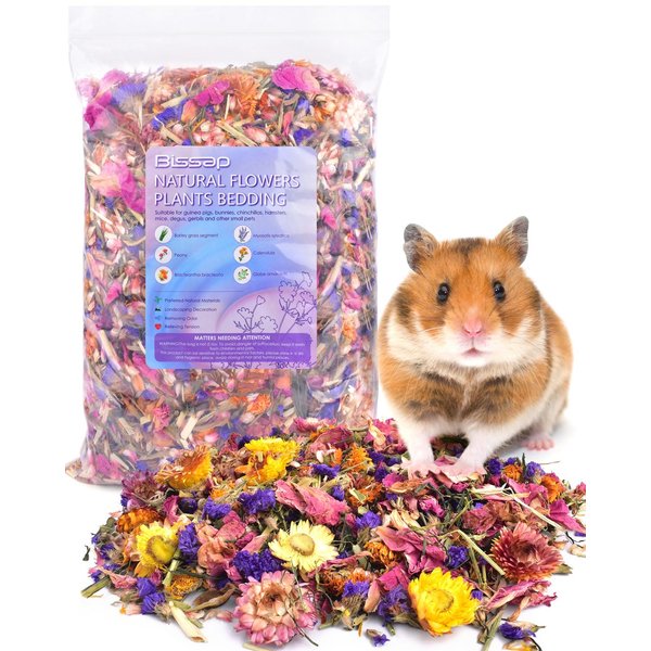 Bissap Natural Flower & Herb Hamster Bedding 300g/10.5oz, Small Animal Flower Habitat Decor for Syrian Dwarf Hamster Gerbil Chinchilla Mice Degu and Other Small Pet Flower Bedding Odor Control Forage