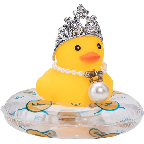 wonuu Car Duck Decoration Dashboard Ornament for Dashboard Decoration Rubber Accessories with Pearl Necklace Crown Mini Swim Ring and Sunglasses