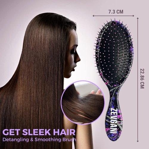 ZEVGANI Detangling Brush, Hair Brushes for Women & Kids Hair Detangler Brush w/Ultra-Soft Bristles for Wet & Dry Hair, Smoothing Brush for All Hair Types, MuddyGirl (Pink-Purple-Black)