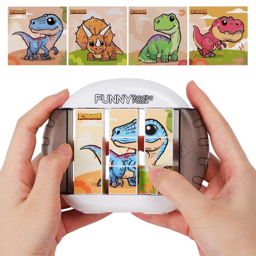 Fullware Rotating Puzzle for Kids 3 4 5 6 7 8 Year Old, 4 Puzzles in 1, Toddlers Travel, Car, Airplane, Road Trip Activities, Fine Motor Skills, Fidget, Gift for Boys & Girls Ages 3+ (Dinosaur)