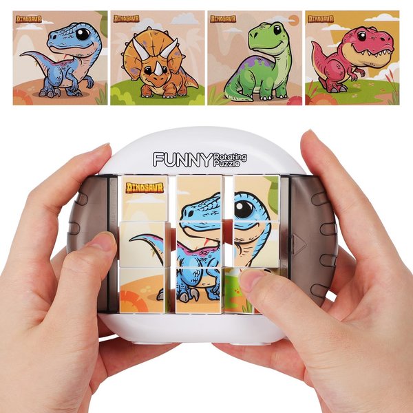 Fullware Rotating Puzzle for Kids 3 4 5 6 7 8 Year Old, 4 Puzzles in 1, Toddlers Travel, Car, Airplane, Road Trip Activities, Fine Motor Skills, Fidget, Gift for Boys & Girls Ages 3+ (Dinosaur)