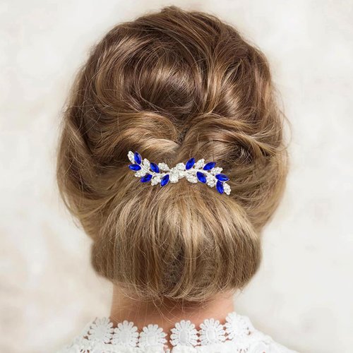 PRETTYLIFE Bridal Crystal Hair Comb Small Wedding Alloy Rhinestone Party Prom Hair Piece Accessories Elegant for Women Girls (Royal Blue + Silver)
