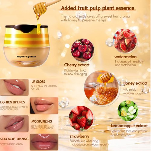 4Pcs Bee Lip Balms Honey Pot Strawberry & Propolis Balm Honey Lip Mask Hydrate Moisturizing Repair Prevent Lip Care Moisturizing Lip Balm Set