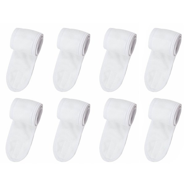 LIUMANG 8 Pack Spa Facial Headband Whaline Head Wrap Terry Cloth Headband Stretch Towel with Magic Tape for Bath, Makeup and Sport (White)