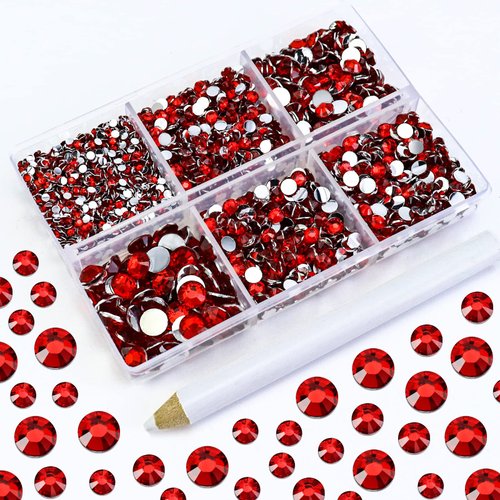 Briskbloom 4500PCS Resin Flatback Rhinestone, 2mm 3mm 4mm 5mm 6mm Siam/Red Flatback Rhinestones for Tumblers, Nails Art, Mugs, Bottles, Craft Decoration, Loose Bling Glitter Gem Stone