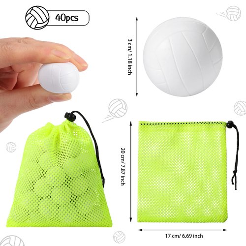 40 Pcs Mini Volleyball, White Volleyball Stress Ball Tiny Volleyballs with Drawstring Mesh Bag Small Volleyballs to Throw Sports Stress Foam Ball Tiny Volleyball Toys for Birthday Party Favors