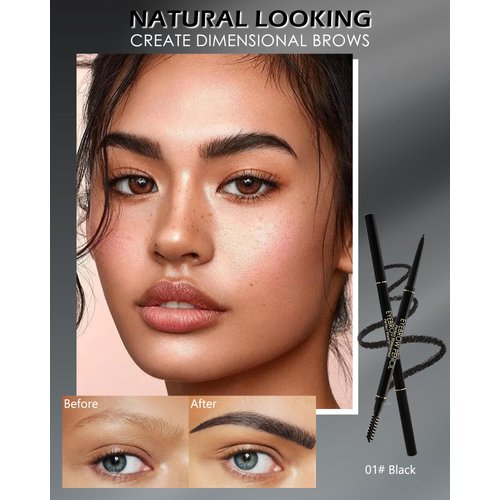 12Pcs Waterproof Black Eyebrow Pencil Set, Professional Brow Micro Eyebrow Retractable Pencil, Ultra Fine Long Lasting for Perfect Eye Liner Brows Women Eye Makeup Shaping & Filling Brow Gel Pen- 01