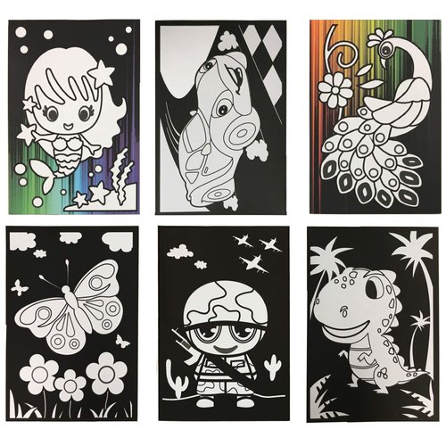 VHALE Foil Art Craft Kit 6 Pack Sticker Picture (9.5 x 6.5 inch), 48 Foil Sheets and 6 Skewers, Peel and Paste Sparkly Foil Art, Classroom Arts and Crafts, Great Travel Toys, Kids Party Favors