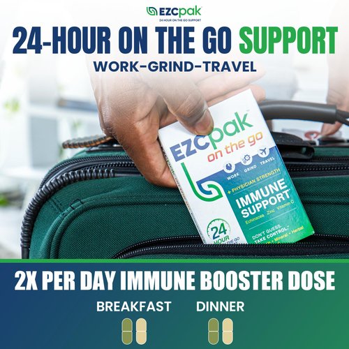 EZC Pak On The Go Immune System Booster with Echinacea, Vitamin C and Zinc - Immune Support for Adult - 14 Capsules