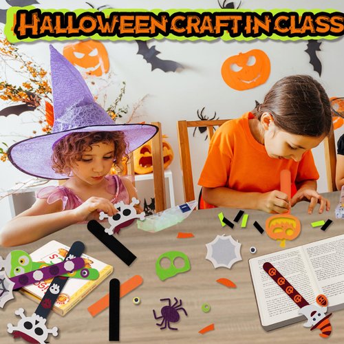 Shemira 24 Pack Halloween Crafts for Kids, Halloween Bookmark Craft for Party Favors, Halloween T...