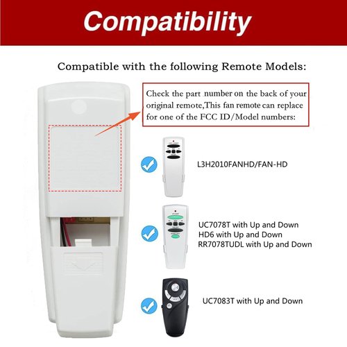 Replacement for Hampton Bay Ceiling Fan Remote Control UC7078T with Up Down Light, L3H2010FANHD Fan-HD Fan-HD6-FANBAY
