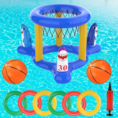 H-Style Inflatable Pool Basketball Hoop & Ring Toss Game, 2-in-1 Pool Floats Toys Games Set,Fun Summer Water Games Pool Toys for Toddler Kids,Teens,Adults and Family