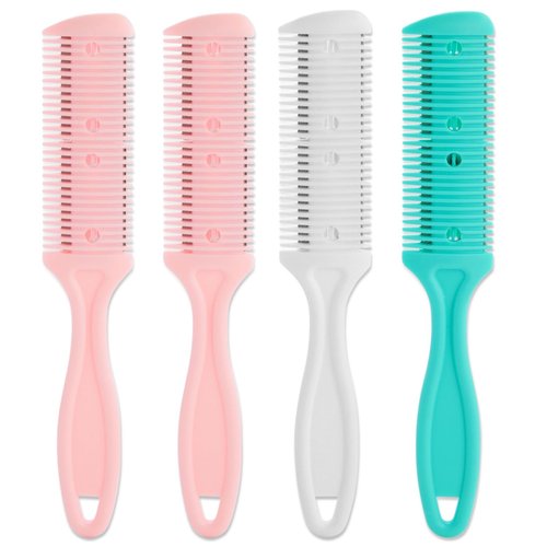 Glamlily 4 Pack Hair Thinning Comb Set, Razor Combs for Women (Assorted Colors, 7.1x1.2 inches)