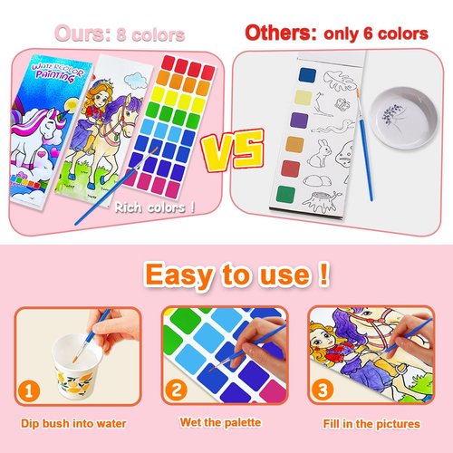 BAOXUE 5PCS Water Color Paint Sets for Kids, Pocket Watercolor Painting coloring Book, Paint With Water Books for Kids Ages 4-8, Art Craft Set for Girls Boys Drawing with Brush