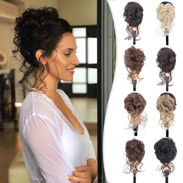 CINHOO Messy Bun Hair Clip on Hair Pieces for Women Dark Brown Messy Bun Hair Piece with Claw Clip Curly Wavy Hair Buns Tousled Updo Hair Buns Extensions Updo Hair Accessories(4#/Dark Brown)
