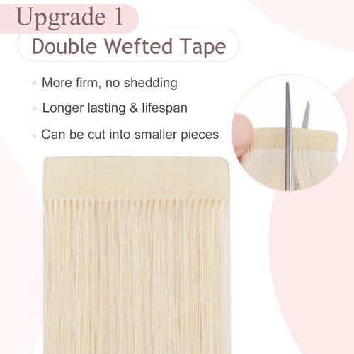 SEGO Tape In Hair Extensions Human Hair Platinum Blonde 18 Inch New Upgrade Pro Remy Hair Longer Lifespan Double Weft Invisible Tape Ins Hair Halloween Gifts for Women Girls 50g/pack