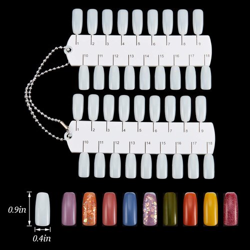 6 Sets 216 Tips Double Layer Nail Color Display Card Plastic Polish Board Nails Display Palette Board with Chain for Nail Design Practice Design Training