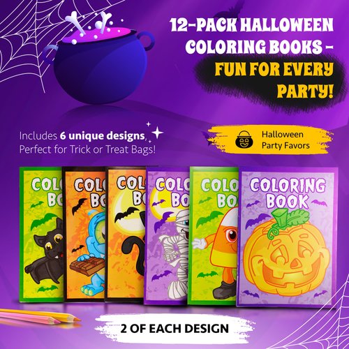 Srenta Halloween Coloring Book Party Favors, 12 Pack Mini Halloween Coloring Books for Kids, 5" x 7" Halloween Coloring Books Bulk, Halloween Party Favors, Trick or Treat Goodie Bags Stuffers