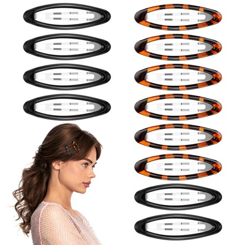 12 Pcs Metal Snap Hair Barrettes Oval Snap Hair Clip Non-Slip Water Drop Hair Pin Ellipse Thin Grips Tortoise Hair Accessories for Women Girls Long Short Thick Fine Curly Straight Hair
