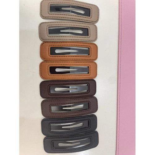Fashion Soft PU Leather Snap Hair Clips 8 Pieces
