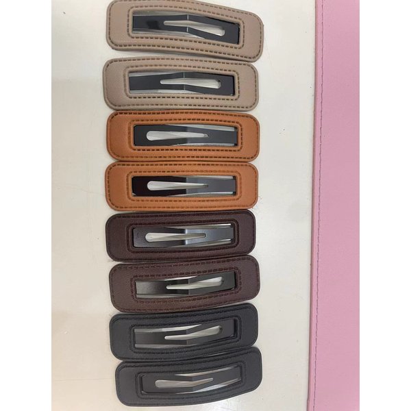 Fashion Soft PU Leather Snap Hair Clips 8 Pieces