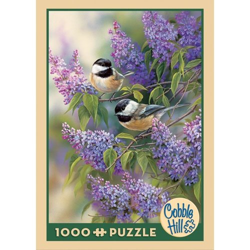 Cobble Hill 1000 Piece Puzzle - Chickadees and Lilacs - Sample Poster Included