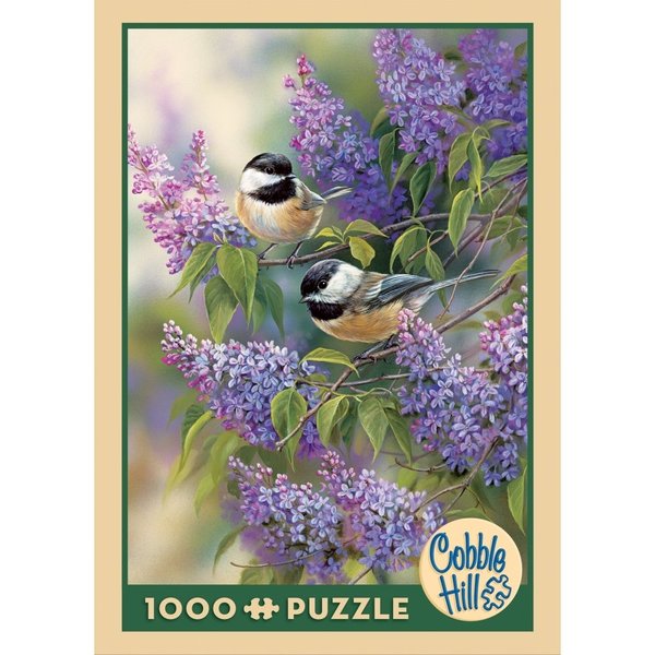 Cobble Hill 1000 Piece Puzzle - Chickadees and Lilacs - Sample Poster Included