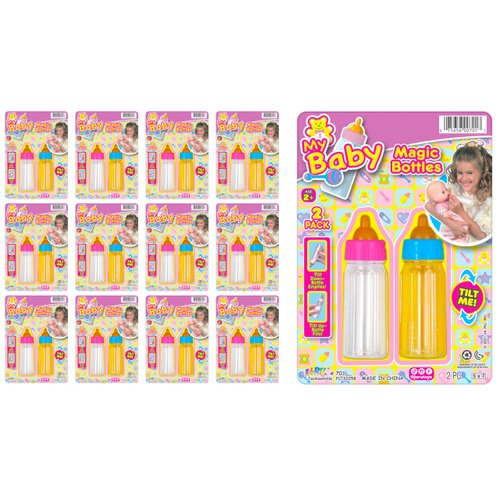 JA-RU Magic Baby Doll Bottles with Disappearing Milk & Juice (12 Toddler Play Set) 2 Bottles Each Set. Fun Baby Doll Accessories. Interactive Toy for Girls. 701-12s