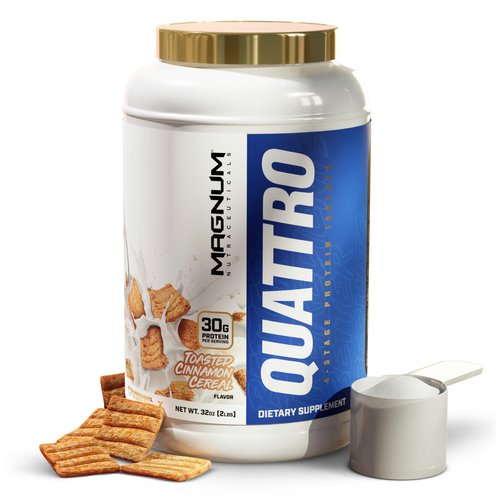 QUATTRO Magnum Nutraceuticals Whey Protein Powder, Toasted Cinnamon Cereal 2lb – Premium Protein Isolate Blend for Muscle Growth & Recovery