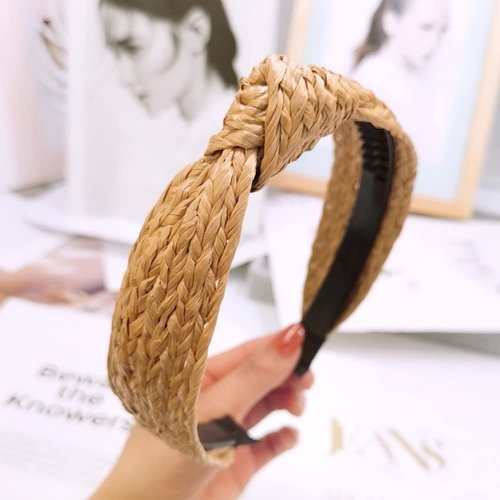 ZAHSY Straw Knotted Headband Head Band Summer Wide Headbands for Women Headwear Twist Knot Hairbands Raffia Rattan Headband for Girls Holiday Hair Accessories
