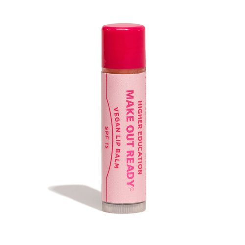 Higher Education Skincare MAKE OUT READY Vegan Lip Balm SPF 15, 0.15 fl. oz. Hydrating, Moisturizing, Plant-Based/Cruelty-Free, Long-Lasting Refreshing Pomegranate Flavored Treatment SPF 15 Sunscreen