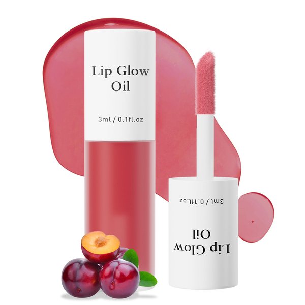 Yanqina Hydrating Lip Glow Oil - Tinted Moisturizing Lip Gloss Plumping Non-Sticky Long-Lasting Shiny Fruit Flavor Lip Stain, 0.10 Fl Oz (Red Plum)