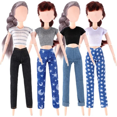 4 Sets Doll Clothes 11.5 Inch Girl Doll Accessories Doll Clothing Doll Outfits Doll T Shirt Dress Short Sleeve and Pant for Girls Birthday Gifts(Vivid)