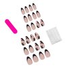 24 Pcs Pink Press on Nails Short Almond - YEFIUO Small Flowers Fake Nails Press ons Black French Nail Tip Glue on Nails with Cute Design Full Cover False Nails Stick on Nail Acrylic Nail Art Kit