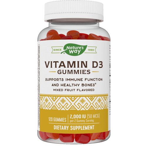 Nature's Way Vitamin D3 Gummies, Supports Immune and Bone Health*, 2000 IU (50 mcg) per 2-gummy Serving, Mixed Fruit Flavored, 120 Gummies (Packaging May Vary)