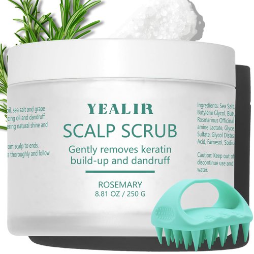 Scalp Scrub, Scalp Exfoliator Scrub for Build Up & Dandruff, Dye & Paraben Free, Hair Scrub w/Scalp Massager to Relieve Itchy Scalp, Nourish & Clarify Scalp, Rosemary Scent - 8.8oz