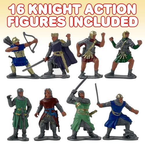 ArtCreativity Knight Action Figures for Kids, Set of 16, Free-Standing Knight Figurines with Realistic Details, Medieval Party Decorations and Cake Toppers, Knight Party Favors for Boys & Girls