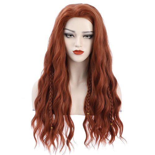 PATTNIUM Orange Wig Long Wavy Wig Red Orange Wig for Women Dark Orange Wig with Braids Heat Resistant Synthetic Hair Wig Cosplay Costume Wig (Orange)