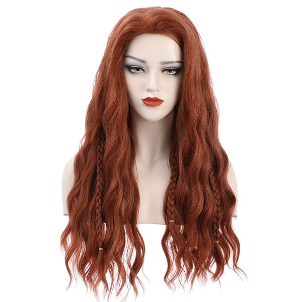 PATTNIUM Orange Wig Long Wavy Wig Red Orange Wig for Women Dark Orange Wig with Braids Heat Resistant Synthetic Hair Wig Cosplay Costume Wig (Orange)