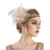 E EMZHOLE 1920s Headpiece Flapper Headband, Rhinestone Pearl Feather Hair Band Great Gatsby Bride Wedding Headdress Head Bands Bridal Hair Accessories for Women and Girls,Champagne (champagne)