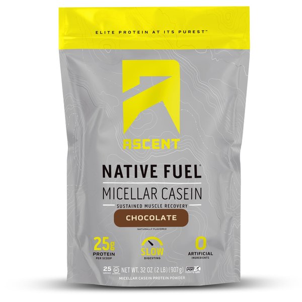 Ascent Casein Protein Powder - 25g Micellar Casein Powder with Zero Artificial Flavors & Sweeteners, Gluten-Free, No Added Sugar, 4.9g BCAA, 2.2g Leucine - Chocolate, 2 Pounds