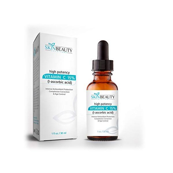 (1 oz) VITAMIN -C 15% Anti-Oxidant Skin Face Serum - Organic (L-Ascorbic Acid) plus Vegan Hyaluronic Acid –Professional Strength for Anti-Aging, Sun damage, Sun Spots & Even Skin Tone. Clear Serum