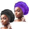 CAMOT 2Pcs Satin Bonnets for Sleeping, Silk Hair Bonnet for Women, Soft Silk Hair Wrap with Elastic Wide Band, Satin Sleep Cap for Curly Hair(Black+Purple)