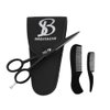 BROSTACHE Beard & Mustache Scissors for Men 5”, 2 comb & Beautiful Travel Pouch, Hand forged with Bevel edge For precision, Extremely Sharp Scissors & Adjustable Screw (Sliver)