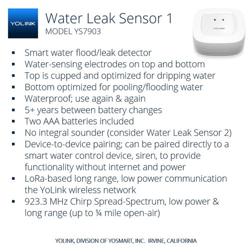 YoLink Water Leak Sensor 3-Pack, LoRa Up to 1/4 Mile Open-Air Range Smart Water Leak & Flood Detector, SMS/Text, Email & Push Notifications, w/Alexa, IFTTT, Home Assistant - YoLink Hub Required