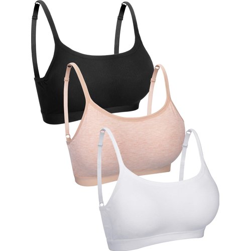 3 Pieces Mini Camisole Bra Padded Bra Tank Top Bra Women Sports Bra with Straps (Black, White, Beige, M)